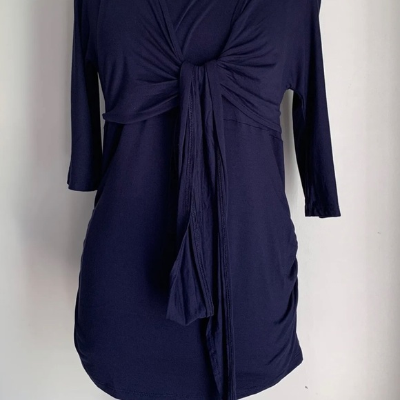 DOROTHY PERKINS Maternity Top Tie Front 3/4 Sleeves Navy Blue 2In1 UK Size 12 - Picture 9 of 11